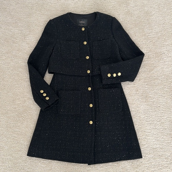 GOELIA Double-Layer Tweed Single-Breasted Dress With Pockets Size S - Picture 2 of 7